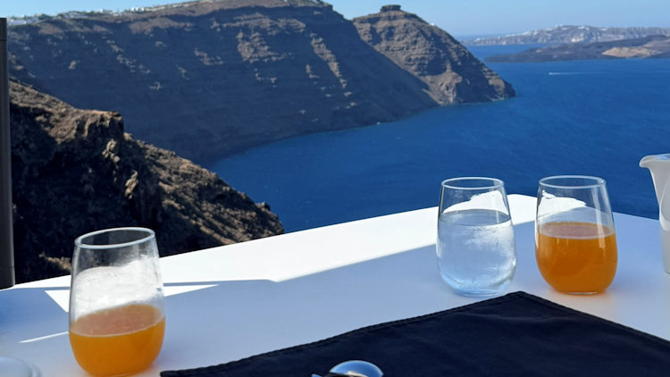 San Antonio Hotel Santorini breakfast with a view